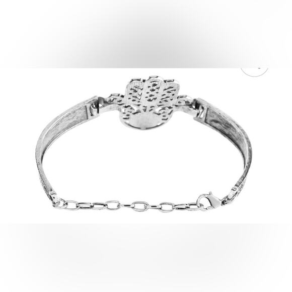 Green Adventurine Hamsa Hand Bracelet in Silvertone 7-9” 5 ctw - Picture 6 of 6